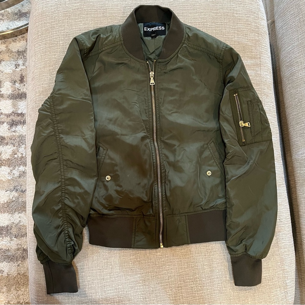 Express Green Bomber Jacket with Ribbed Details
